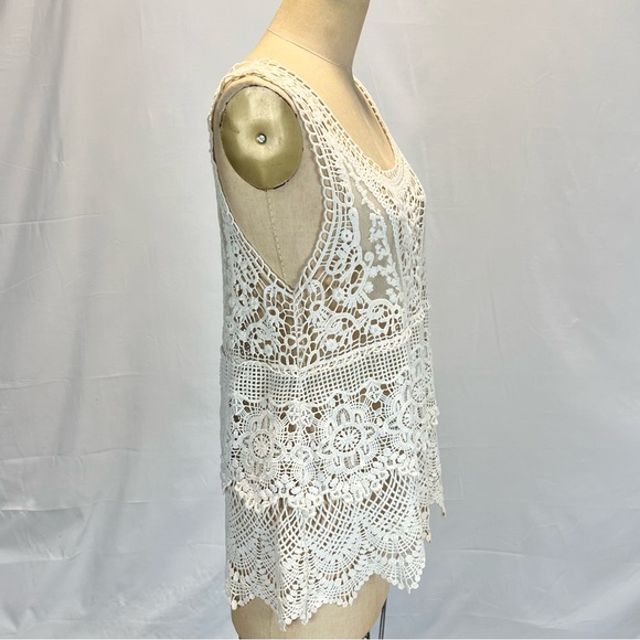 Crochet lace ruffle tank top cotton sleeveless long tunic boho hippie festival - Picture 5 of 11